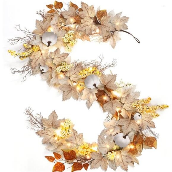 Timer - Fall Garland Fall Decor 6Ft Maples Leaf Garlands with Lights Battery - Picture 1 of 7
